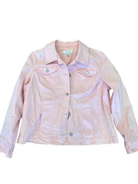 Croft & Barrow Pink Denim Style Jacket Women's Size XL Spring Button Up Jacket
